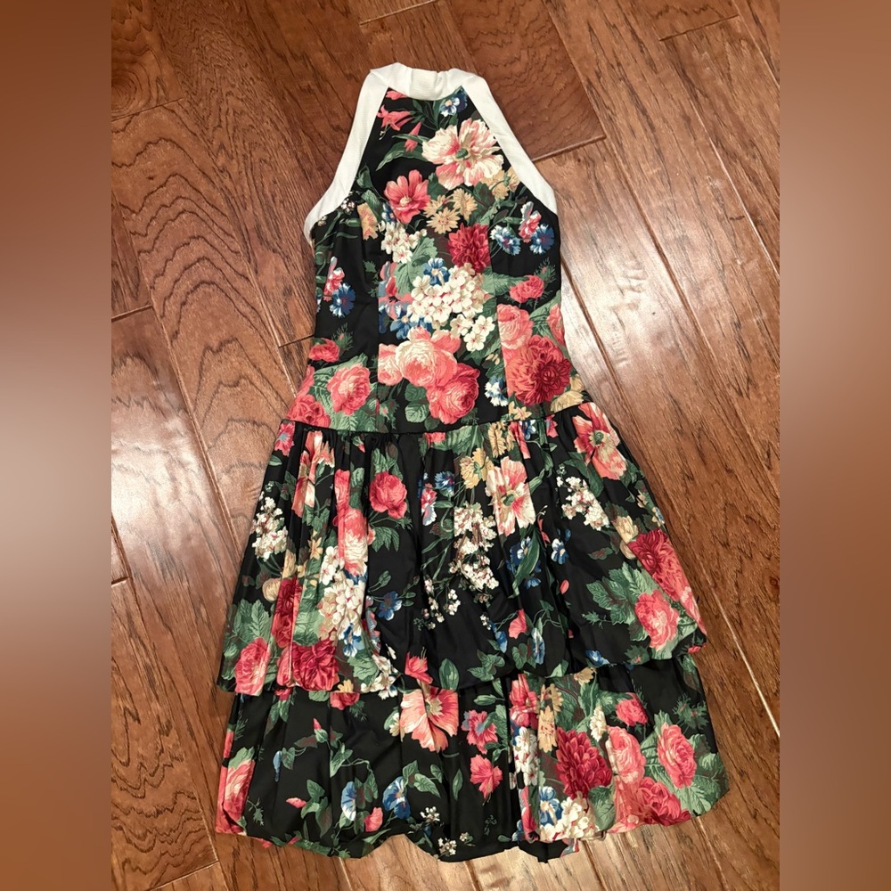 Vintage ACT 1 New York Floral Bubble Tiered Dress Wedding Halter Open Back